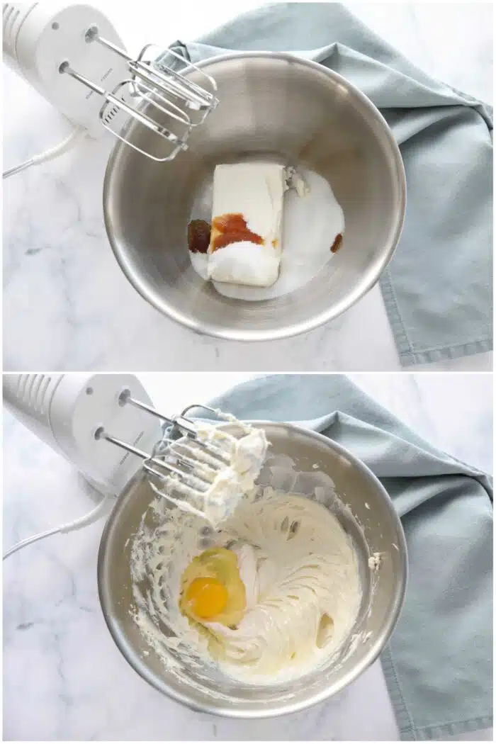 Steps to make cheesecake batter.